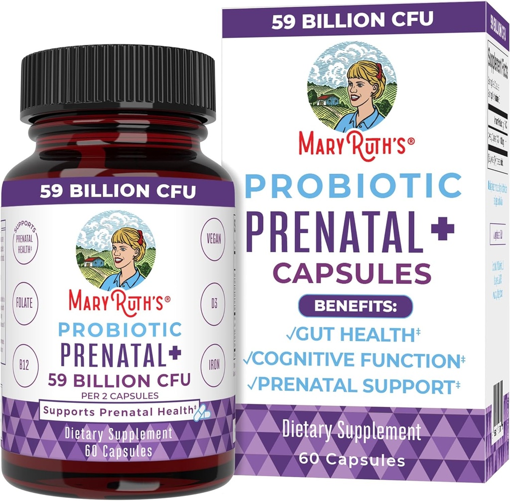 MaryRuth Organics Prenatal Vitamine & Probiotics | 59 Billion CFU | Vitamin D3 & B12 | Eisen | Folat | Selen | Choline | Vegan | Non-GMO | 60 Kapseln