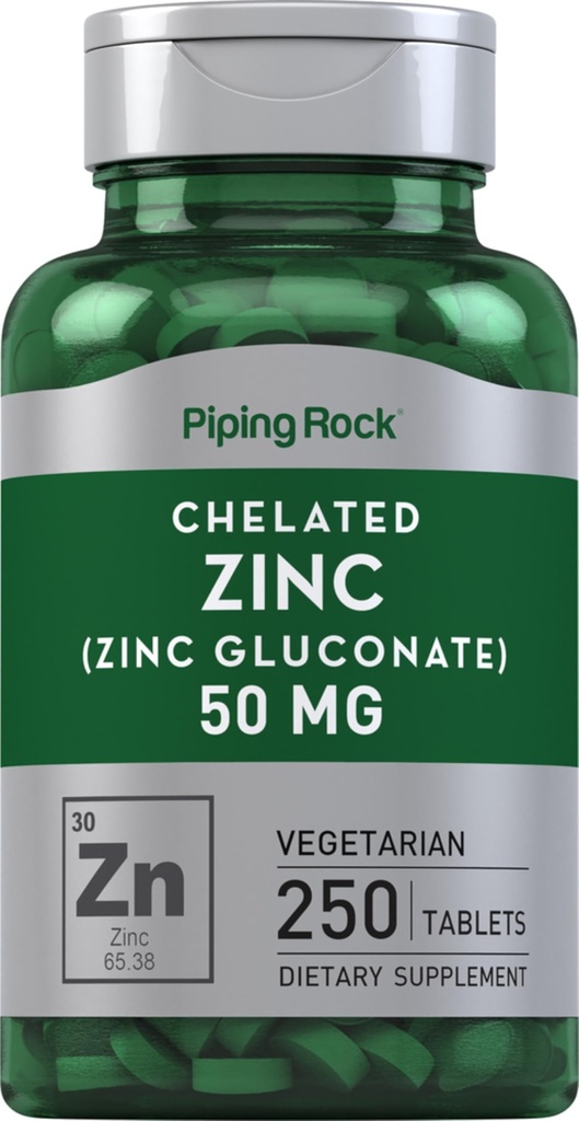 Piping Rock Chelat Zink 50mg | 250 Tabletten | Gluconate | Vegetarisch, Non-GMO, Glutenfreie Ergänzung