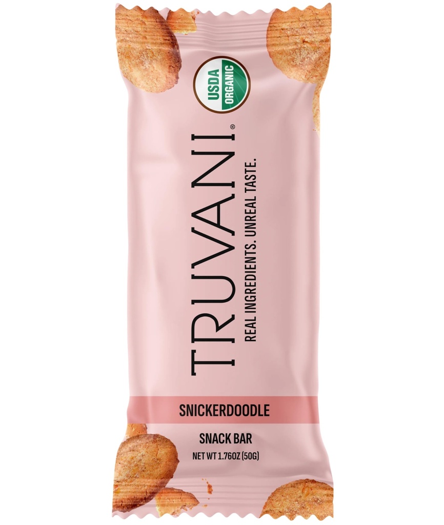 Truvani Plant Based Snack Bars | Snickerdoodle 1 Pack | 5g Protein | USDA Organic and Vegan | Die einzige Bar | Dairy, Soy und Gluten Free | Individuell Wrapped