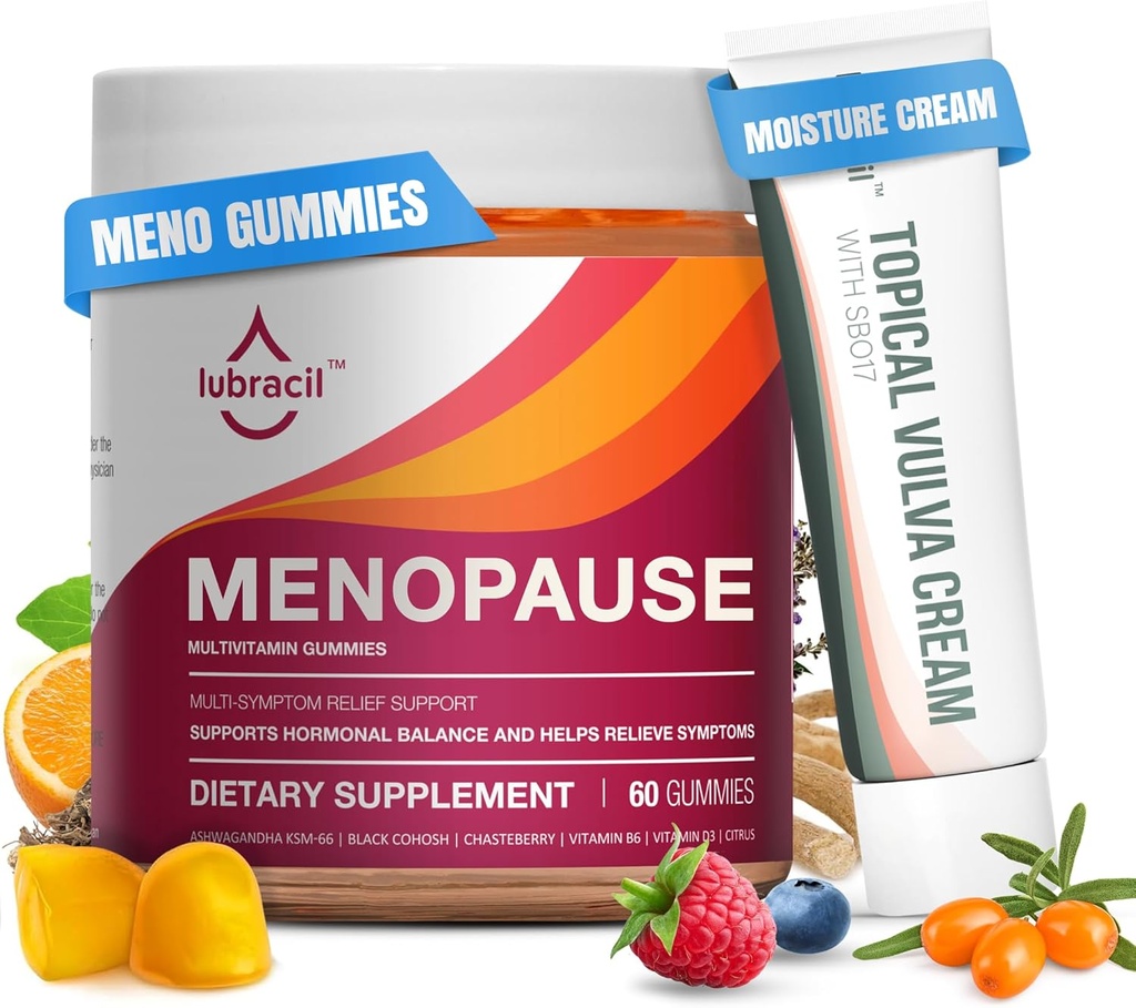 Lubracil Menopause Gummie & Topical Vulva Cream Bundle – hormonfreier Support für Hot Flashes, Vaginal Dryness, Juckreiz, Mood Swings & Night Sweats mit Black Cohosh, Ashwagandha, Omega-7 & Vitamin E