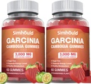 2 Pack sans sucre Garcinia Cambogia Gummies - 3000mg 95% HCA avec L-Carnitine, Energy Boost, Fraise Flavor Gummy Plus facile à prendre que les pilules et capsules 120 comtes