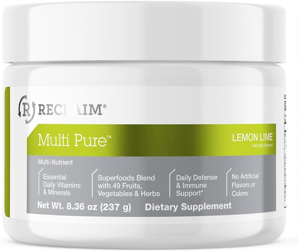 Reclaim Multi Lime di limone puro, Supporto immunitario, Vitamina C, Vitamina B Complex, Probiotico, Polvere Superfood, Calcio, Ossido di magnesio, (30 Serve) (Lime di lemone)