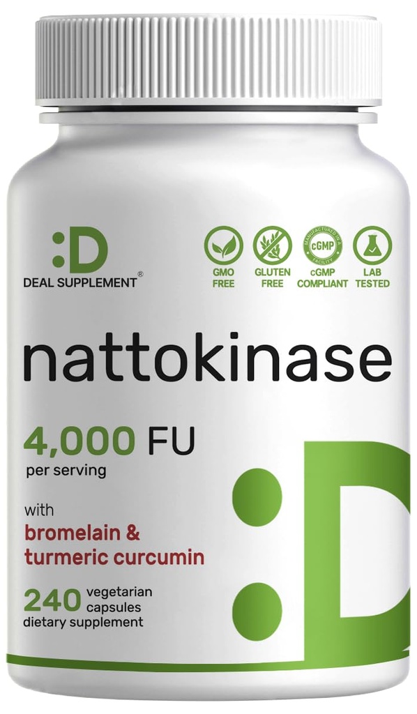 Nattokinase Supplement 4.000 FU Pro Servieren, 240 Veggie Kapseln – Japanische Natto mit Bromelain, Kurkuma & Schwarz Pfeffer Complex – Verdauungsenzyme & Herzgesundheit – Non-GMO, Vegan