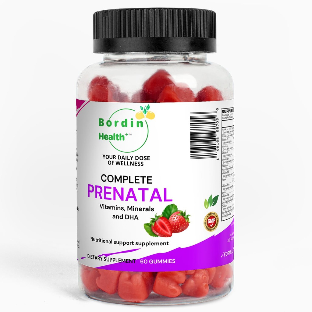 Komplette pränatale Vitamine, Folsäure, Eisen, Choline für Neural Tube Support, Omega-3 DHA für Fetal Brain Development, Calcium-Helper D3 & K2, Non-GMO Vegan Gummies