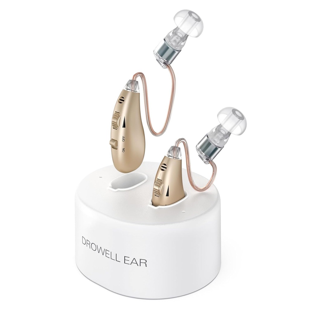 Hörgeräte, wiederaufladbare Hörgeräte für Senioren & Erwachsene mit Lärmbelästigung, Hinter-The-Ear OTC Hörgeräte mit tragbarer Ladebasis(Gold)