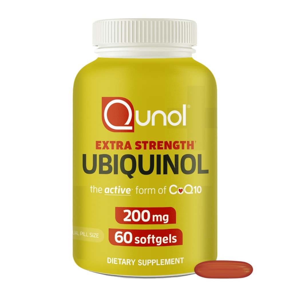 Qunol 200mg Ubiquinol, Leistungsstarkes Antioxidans für Herz- und Gefäßgesundheit, essentiell für die Energieerzeugung, Natürliche Ergänzung aktive Form von CoQ10, 60 Zähler