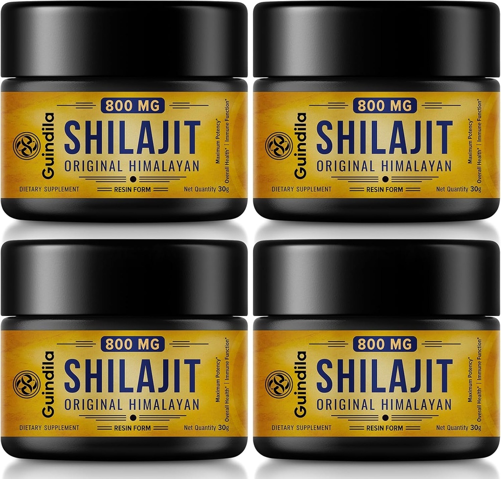 800mg Shilajit Supplément-Shilajit Résine chilajit biologique pure avec puissance maximale, Original de l'Himalaya avec 85+Trace Minéraux & Acides Fulvic pour Focus & Energy, Immunité,4 Packs