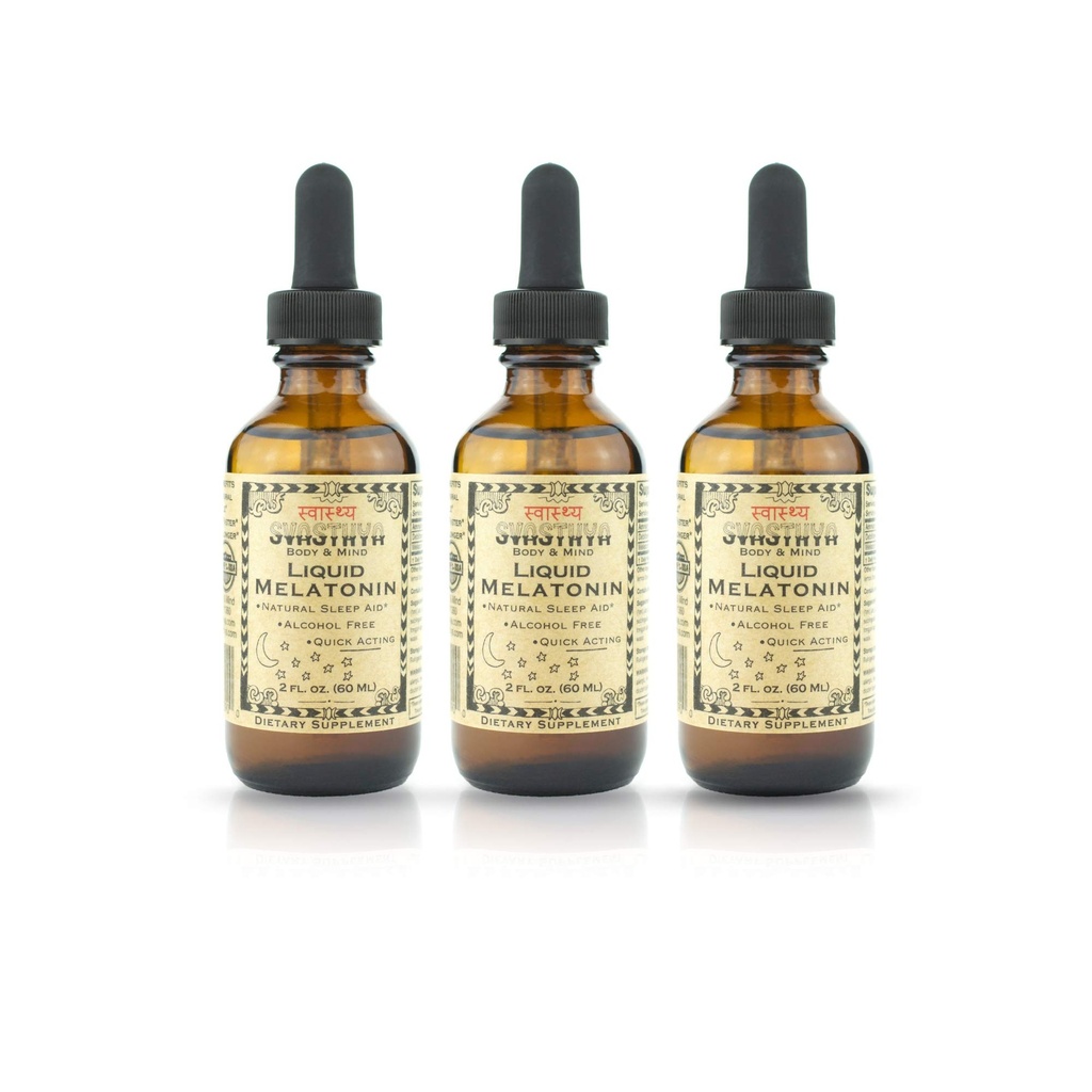 Svasthya corps et esprit Mélatonine liquide - favorise le sommeil naturel - sans alcool pour les adultes et les enfants, fabriqués aux États-Unis, GMP, 2 oz - 3 Pack