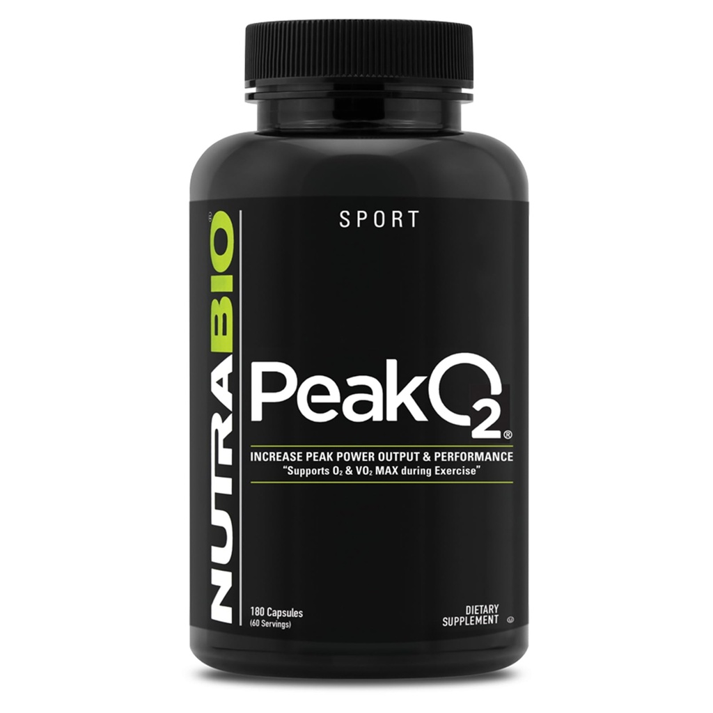 NutraBio PeakO2 Workout-Ergänzung, 180 Kapseln - Pilz-Mischung-Ergänzung, um Athletische Leistung und Gesamtgesundheit zu verbessern, 60 Servierungen