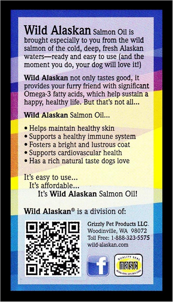 Supplément Oméga-3 à base d'huile de saumon sauvage de l'Alaska pour chiens, 16 fl.oz.