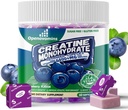 Creatine Monohydrate Soft Chews Complex 6400mg pour les hommes et les femmes -Advanced Formula W/L-Taurine + Vitamine B12, supplément sans sucre à croquer,60 Blueberry Softchews
