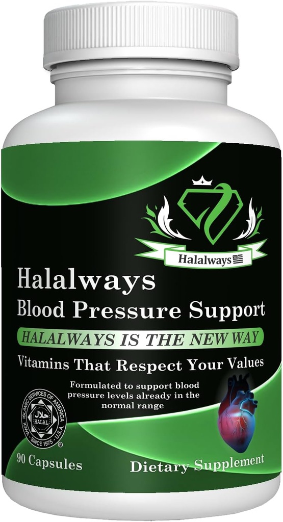 Supporto per la pressione sanguigna Certificata Integratore Halal Naturalmente BP Supporto con polvere di bulbo di aglio, bacche di biancospino, foglie di tè verde e vitamine per l'ipertensione sana (BP)