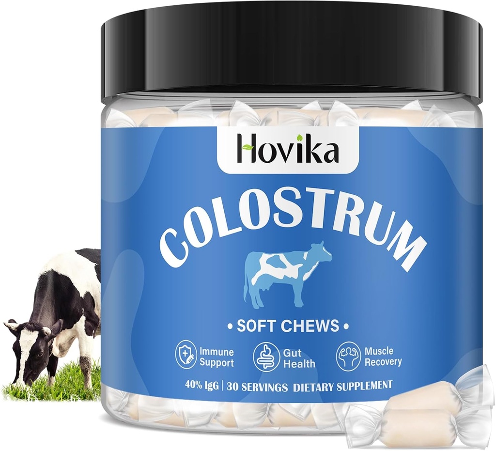 Pure Bovine Colostrum Supplement, 40% IgG Bovine Colostrum for Humans-3000mg Colostrum Soft Chews for Gut Health, Supporto immunitario, Muscle Recovery-Grass Fed, 30 Servings