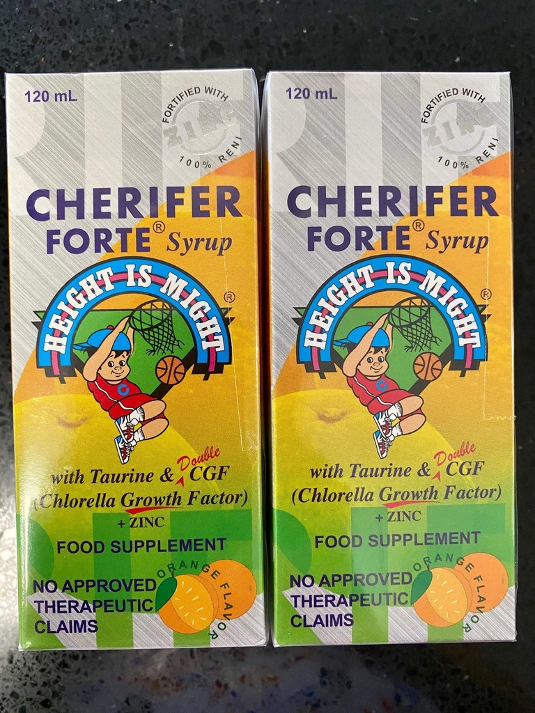 CHERIFER Forte Syrup w/Taurine & Double Chlorella Growth Factor + Zinc 120ml (Pack of 2 Bottles)