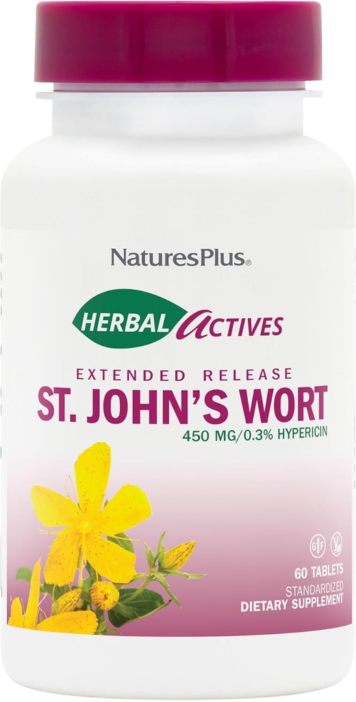 NaturesPlus Kräuter-Aktiven St. John's Wort Erweiterte Veröffentlichung - 60 Tabletten, Paket von 2 - Unterstützt eine gesunde Stimmung & Positive Outlook - Vegetarisch, Glutenfrei - 120 Gesamt Servierungen