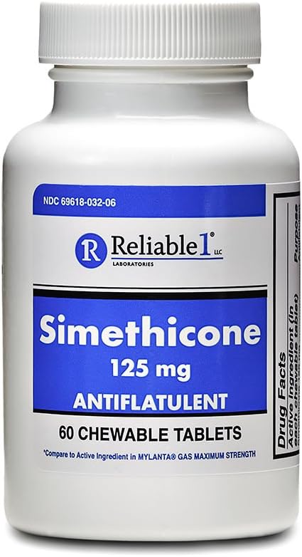 Affidabile 1 Simethicone 125 mg Anti-Gas 60 compresse menta piperita (1 bottiglia)