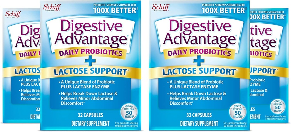 Verdauungsvorteil Lactose Defense - Zerbricht Laktose, um gegen Verdauungsstörung zu verteidigen, 32 Kapseln (Pack von 4)