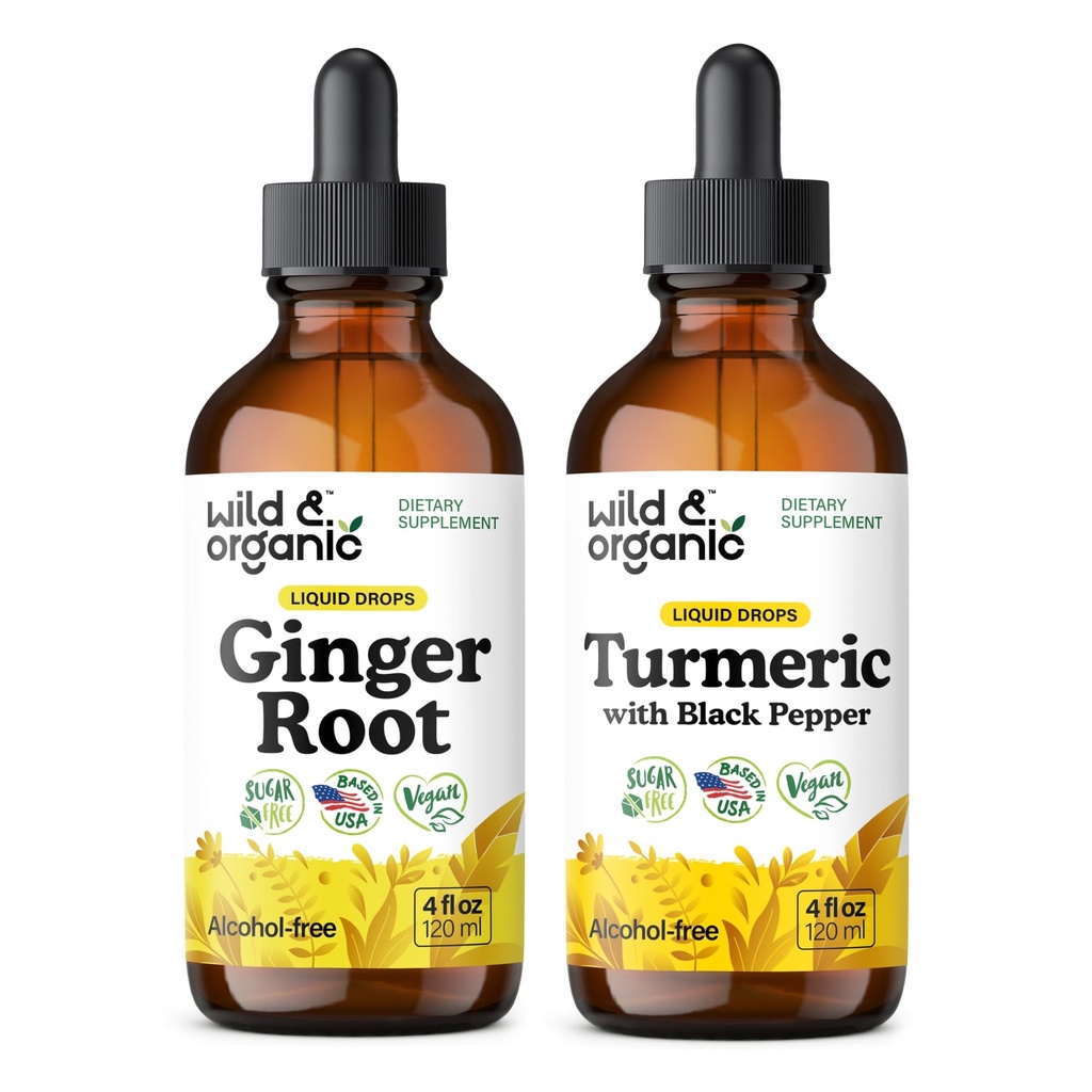 Wild & Organic Ginger Tinkture 4 fl oz & Turmeric Tinkture 4 fl oz