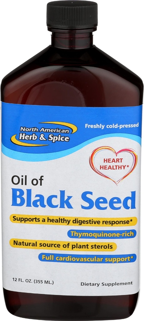 North American Herb & Spice Black Seed Oil - 12 fl. oz. - Herz-Kreislauf-, Verdauungs- und Immununterstützung - Enthält Wild, Mediterranes Oreganol P73 Oregano Öl - Non-GMO - 72 Total Servings