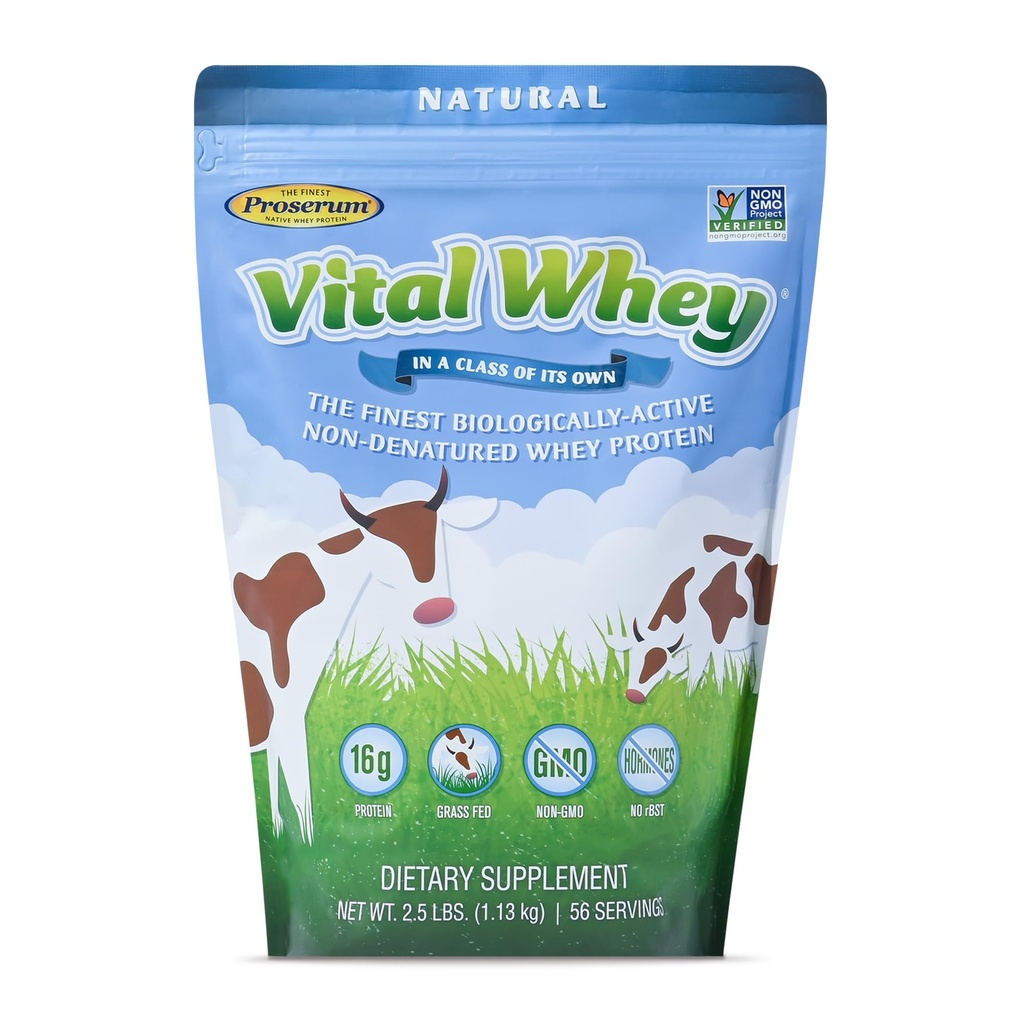 Grass-Fed Whey Protein Powder for Immun Vitality, Natural Flavor 2.5lbs (56 Portionen), 15g Protein Per Serve, Vital Whey, Clean Holistic, Wellness Nutrition