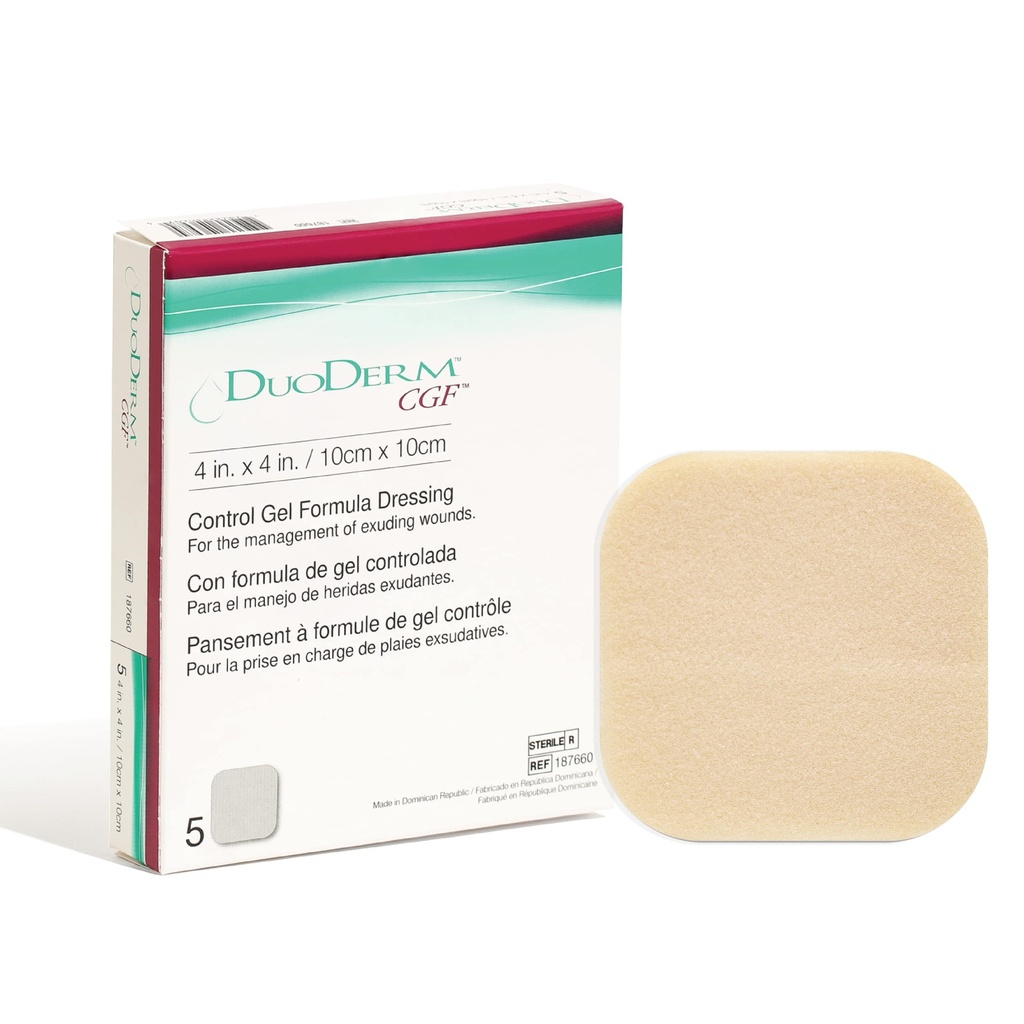 Convatec DuoDERM Control Gel Formel 4"x4" Hydrokolloid Sterile Haftverkleidung für Teil- und Volldicken-Gewebe, Medizinische Grade, Latex-frei, wasserdicht, Quadrat, Beige, 5ct Box