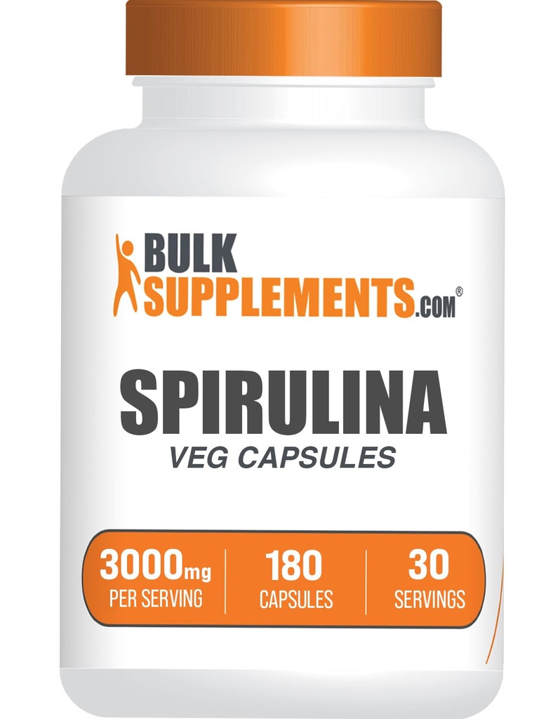 BulkSupplements.com Spirulina Kapseln - Green Superfood Supplement, Spirulina Supplement - Vegan, 6 Kapseln pro Portion, 180 Count (Paket von 1)