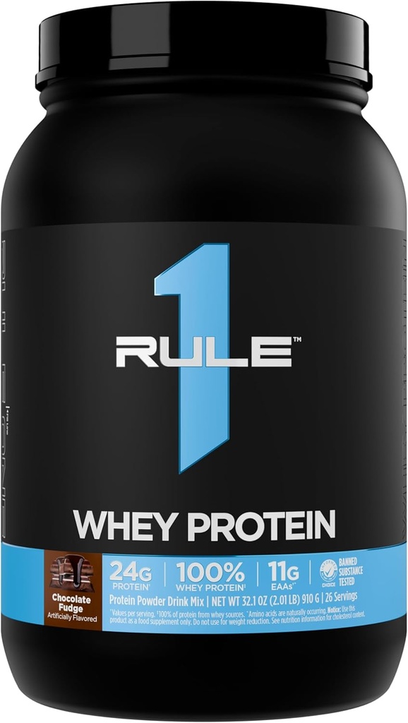 Rule 1 Whey Protein – 24g Fast-Acting Protein from All-Whey Sources with Naturally Occurring EAAs & BCAAs for Workout Recovery or Anytime Use (2 Pounds*, Chocolate Fudge)