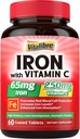 Supplément en fer avec vitamine C pour déficit en fer et complexe de magnésium 10 en 1 pour déficit en magnésium
