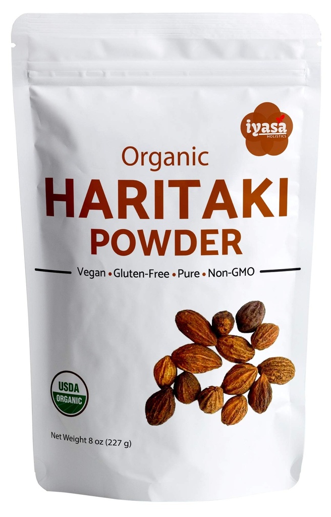 Iyasa Holistics Organic Haritaki polvere di frutta Harde Harad Terminalia chebula Kadakapudi 8Oz 225Gm Digestione del gas Rilievo Sano Bowel Funzione Ayurveda Superfood Risalibile Pouch