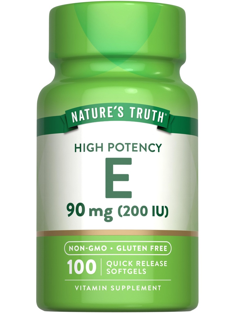 La vérité de la nature Vitamine E Softgels $ 200 UI 100 Softgels $ Supplément sans OGM et sans gluten