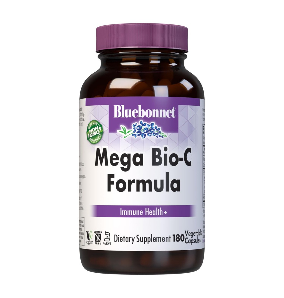 Bluebonnet Nutrition Mega Bio-C Formel Gemüse Kapseln, hohe Potenz gepuffertes Vitamin C, für Immungesundheit, Sojafrei, Glutenfrei, Non-GMO, Kosher, Dairy Free, Vegan, 180 Count