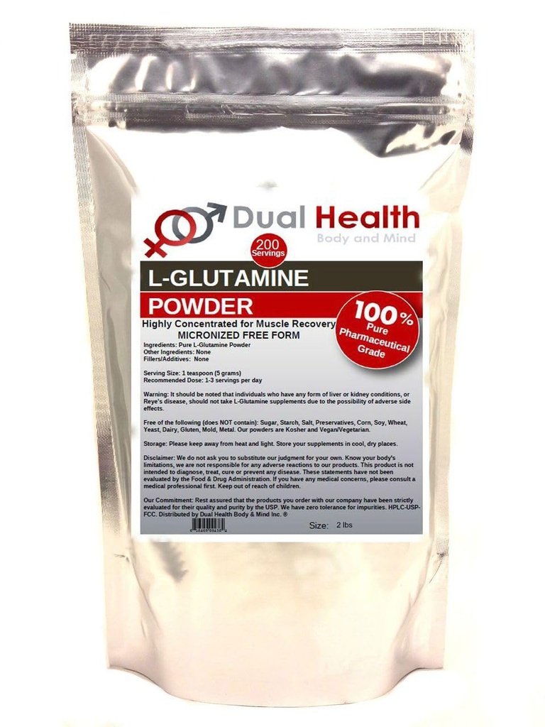 L-Glutamin (2 lbs) Pure Powder 5000mg Free Form Bulk Supplements, Made in USA, Immundigestion GI Unterstützung Leaky Gut Health Muscle Energy Stamina Endurance Strength