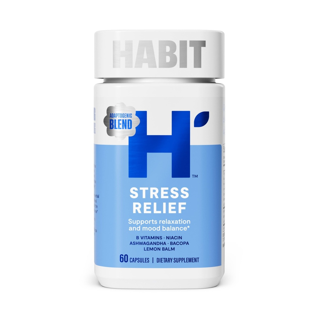 Habit Stress Relief Supplement (60 capsule) - Nuovo look, Supporti Relax & Mood Balance, Vitamina B, Adaptogens, Lemon Balm, Calma, Vegan, Non-GMO (1 confezione)