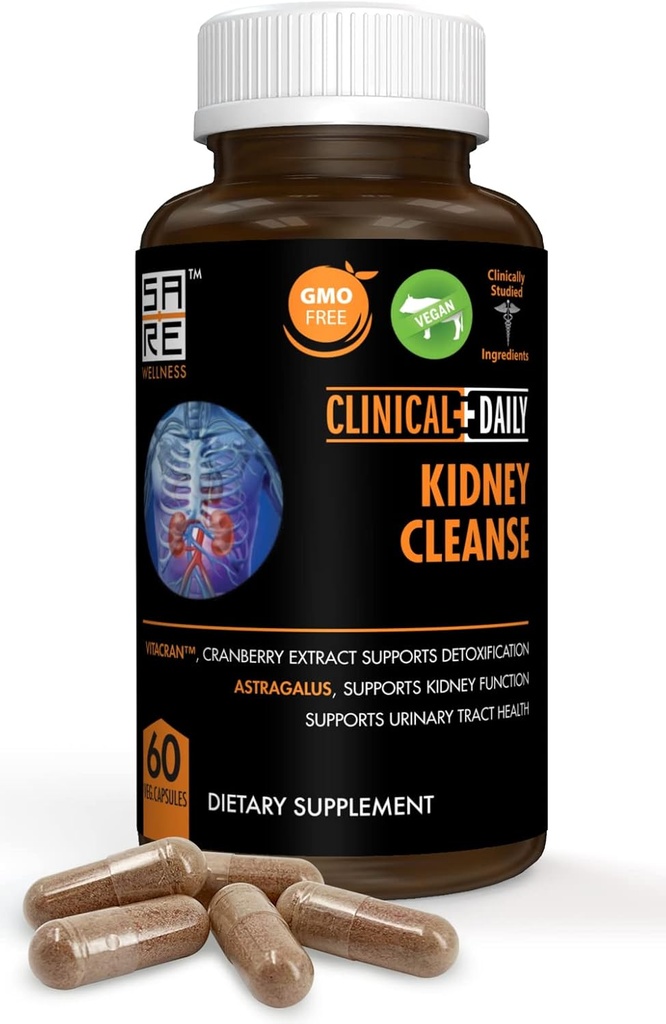 Klinische tägliche Kräuter Kidney Cleanse Detox-Ergänzung, Bio-Vitamine mit Cranberry, Astragalus, Uva Ursi Pillen für Blasengesundheit für Frauen & Men- 60 Vegan Kapseln