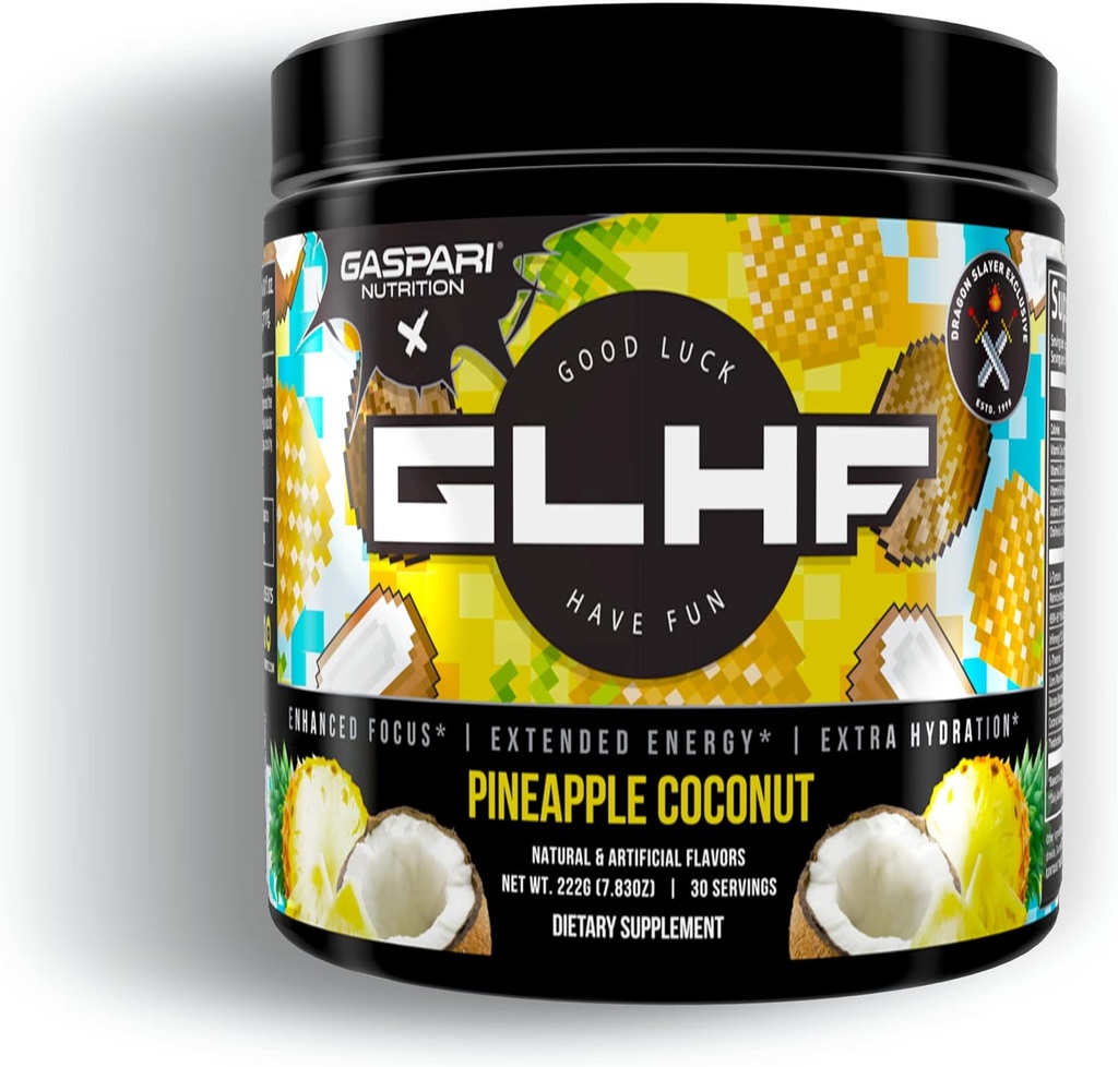Gaspari Nutrition x GLHF Gaming Energy, Focus amélioré, Extra énergie, Hydratation améliorée (30 portions) (Coconte de pomme de pin)