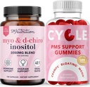 SMNutrition PMS Support Gummies & Myo-Inositol & D-Chiro Inositol Exclusivité Hormone avec supplément d'inositol de rapport 40:1 (30 portions) et gommes à cycle à base de plantes pour femmes (30 portions)