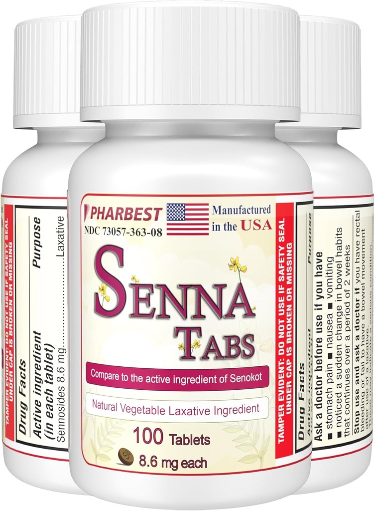 Senna Tablets 100 Ct. | Natürliche Gemüse Laxative [Made in USA] | Laxatives for Constipation, Colon Cleanser, Detox Cleanse, Constipation Relief für Erwachsene Kinder 8.6mg, Hocker Softener Plus (1 Flasche)