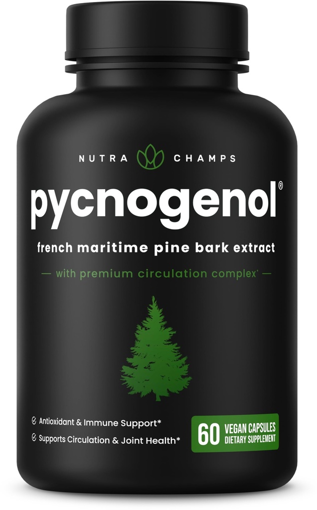 NutraChamps Pycnogenol French Maritime Pine Bark Extract, Premium Circulation Complex, Blutfluss, Nitric Oxide Produktion, Superior Absorption, Ergebnisse mit Black Pepper Extract, 60 Kapseln