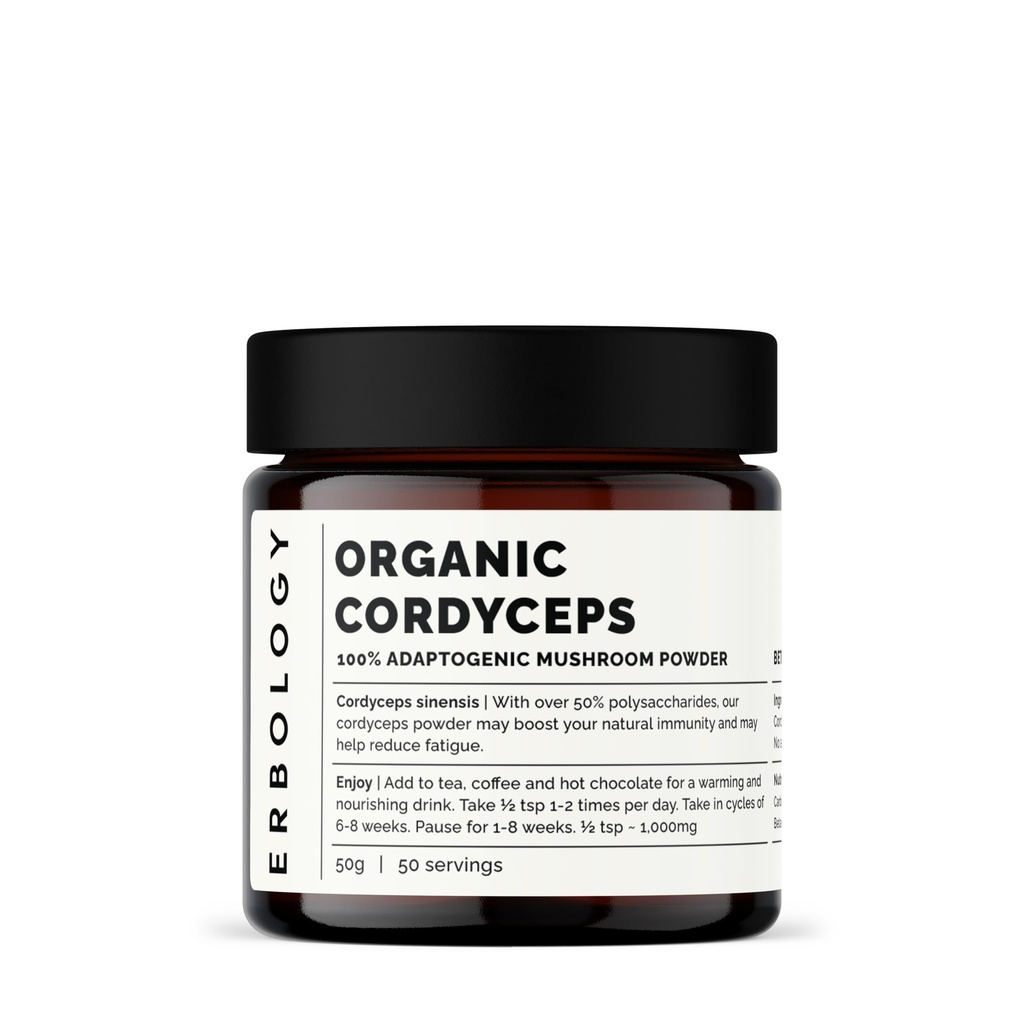 Erbologie Organische Cordyceps Pilzpulver 50 Servierungen - 48% Beta-Glucans - Energie und Leistung - Cordyceps Sinensis - Kleine Batch - Sustainable Grown in Europe - Vegan - Non-GMO - Keine Füllstoffe