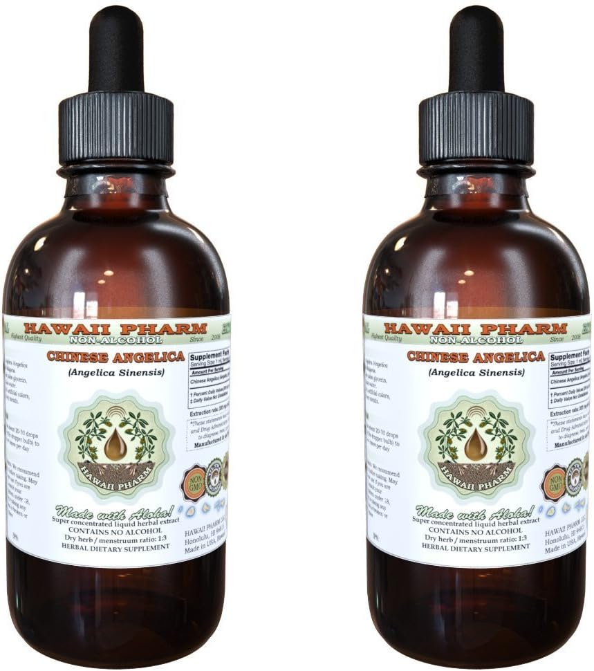 Estratto di liquido senza alcool Angelica cinese, Angelica organica (Angelica Sinensis) Dried Root Glycerite Hawaii Pharm Natural Herbal Supplement 2x2 oz