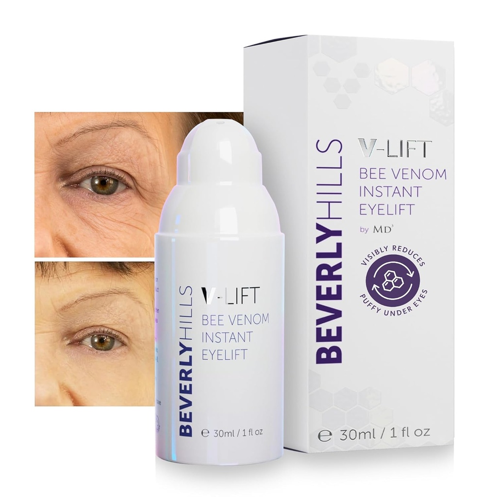 Beverly Hills V-Lift Instant Eye Lift und Eye Tuck Bee Venom Serum für Puffy Eyes, Dark Circles, Falten und unter Augentaschen Behandlung für Frauen und Männer | 30mL (120 Tage Versorgung)