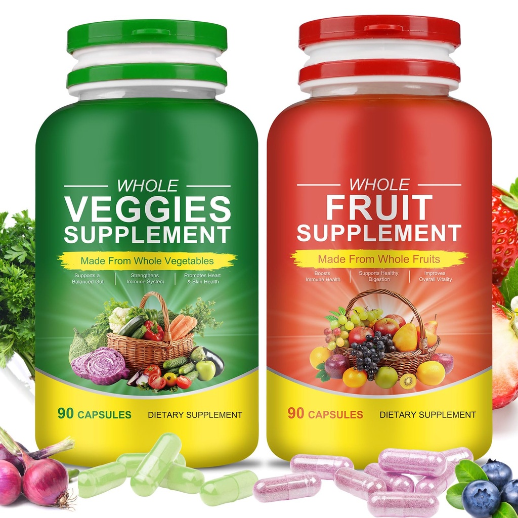 Suppléments de fruits et légumes - 2 bouteilles 180 Capsules végétariennes totales.