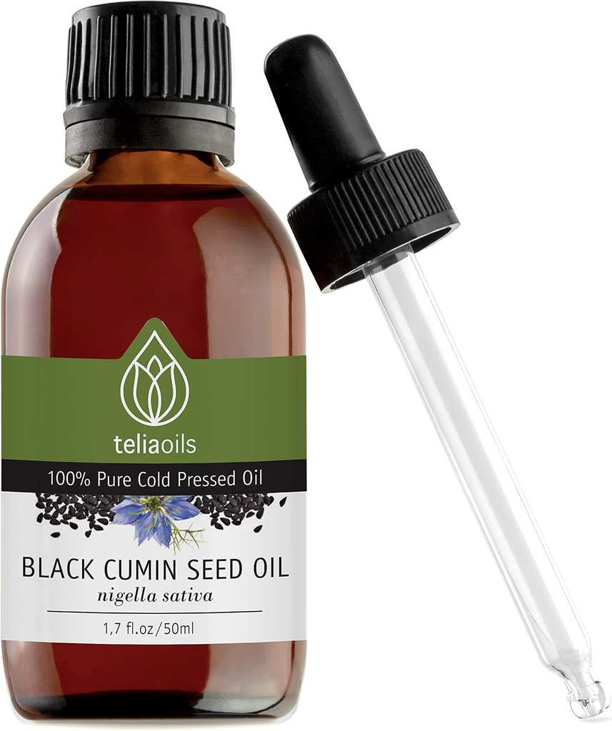 Teliaoils Black Seed Cumin Öl, 100% rein, natürlich, kalt gepresst, Reich an Omega-3 & Omega-6 Fettsäuren & Polyphenole Premium Grad, für Haut, Nägel & Haar, ein ausgezeichnetes Antioxidans