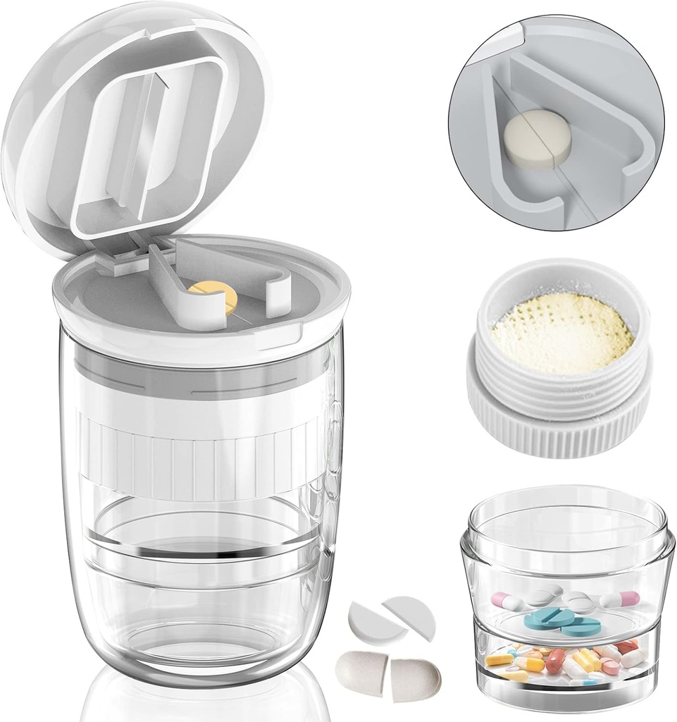 Splitter et cutter à pilules blanc-1, Comprimés de croisés, Vitamines, Lame en acier inoxydable, coupe à boire amovible