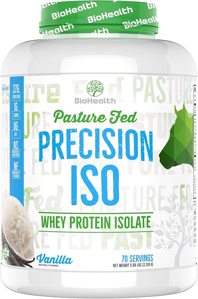 BioHealth Nutrition Precision ISO Vanilla (5lb) | 27g Premium Weide Fed Whey Protein Isolate + Aminosäuren | 70 Servierungen | Zero Sugar | GMO Free