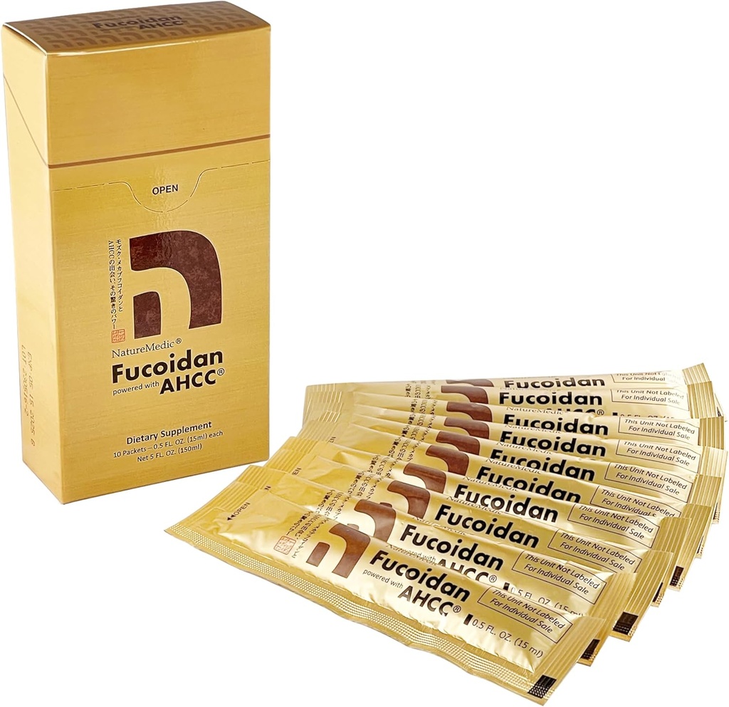 Fucoidan mit AHCC® Brown Seaweed Immunitätsergänzung mit hoher Reinheit Organic Mekabu Mozuku Agaricus 10 Konzentrate Flüssigextrakt-Packets Made in Japan