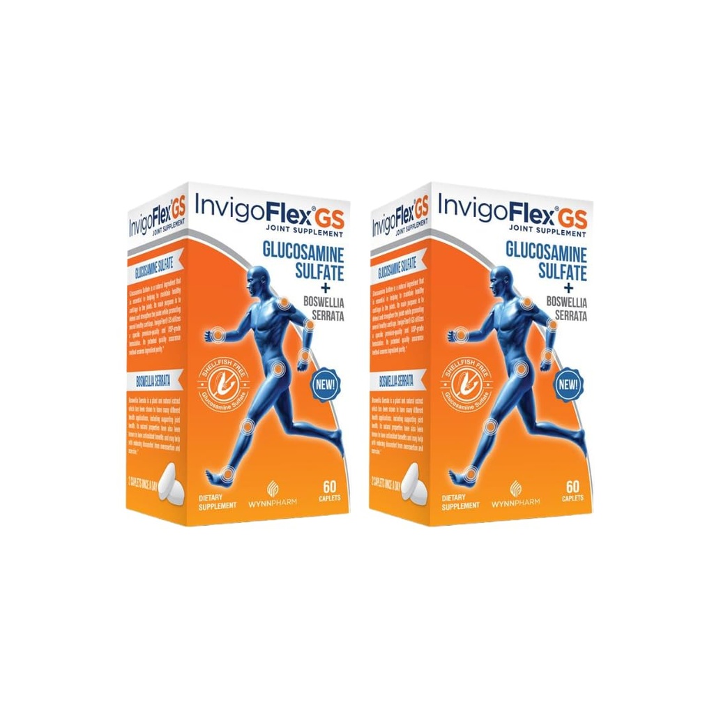 INVIGOFLEX Glucosaminsulfat (Shellfish Free, Sodium Free & Vegetarian Safe) Non GMO, Gluten Free - mit Boswellia Serrata - Premium Joint Supplement GS - 2 Pack
