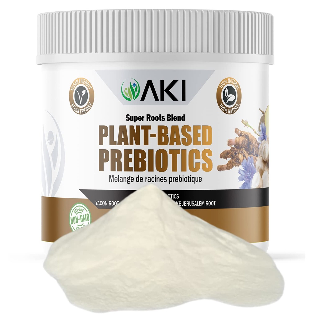Mélange prébiotique à base de plantes AKI (6oz/170g) - Source idéale de FOS et d'inuline - Flore intestinale nouroise et immunité - Idéal pour les shakes protéiques, jus, smoothies - Kéto Friendly, Vegan, Gluten & OGM Free