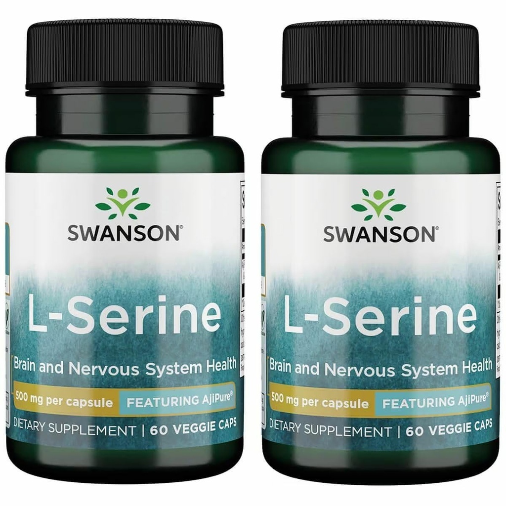 Swanson Ajipure L-Serine - Aminosäure-Ergänzung zur Unterstützung der Gehirngesundheit & Nervous System Funktion - Natürliche Formel Förderung der kognitiven Funktion - (60 Veggie Kapseln, 500mg Jeder) (2 Packung)