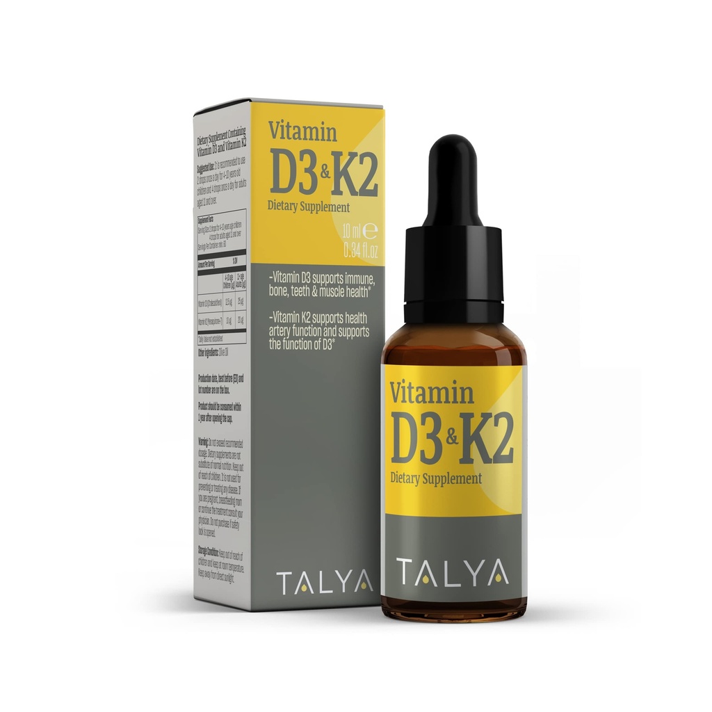 TALYA Vitamine D3 & K2-K3 Vitamine liquide D3 avec des gouttes K2-K 1000 UI-Immune Support - Aide à soutenir les os forts et le cœur en santé
